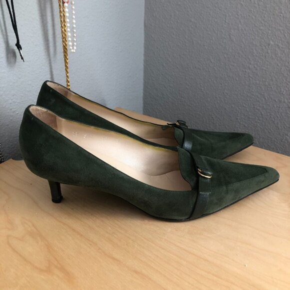 Pancaldi 1888 Pointed Toe Suede Leather Kitten Heels Pumps - Picture 4 of 10